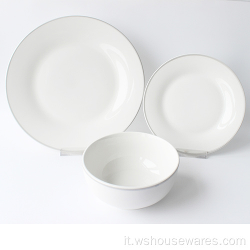 Dinnerware in porcellana di vendita calda di fabbrica con bordo in argento